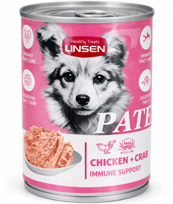 Linsen - Chicken & Crab Pate, Wet Dog Food, Immune Support, Digestive & Urinary Care, Adult, All Breeds Sizes - 375 g