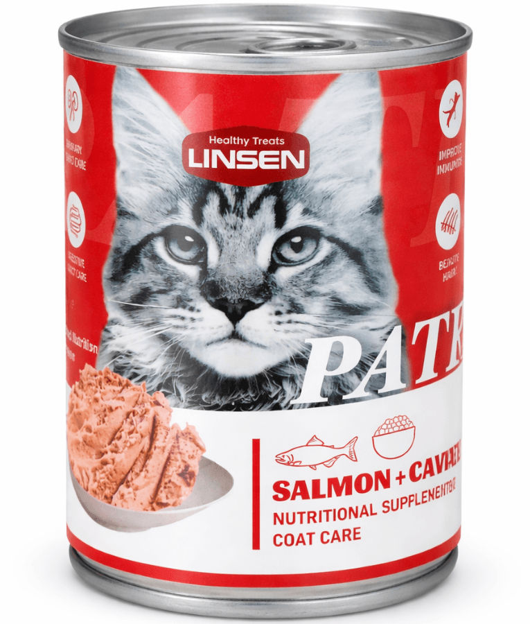 Linsen - Salmon & Caviar Pate, Adult Cat Wet Food, Skin & Coat Support, Immunity Support - 375 g