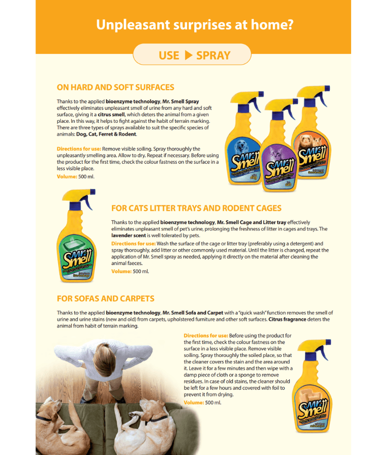 Mr. Smell - Sofa & Carpet Stain Remover, Bio-Enzymatic Technology, Urine & Stain Elimination - 500 ml