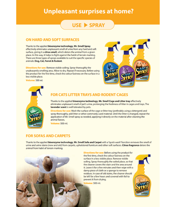 Mr. Smell - Litter Box & Cage Refresher, Bioenzymatic Technology, Odor Neutralizing Spray - 500 ml