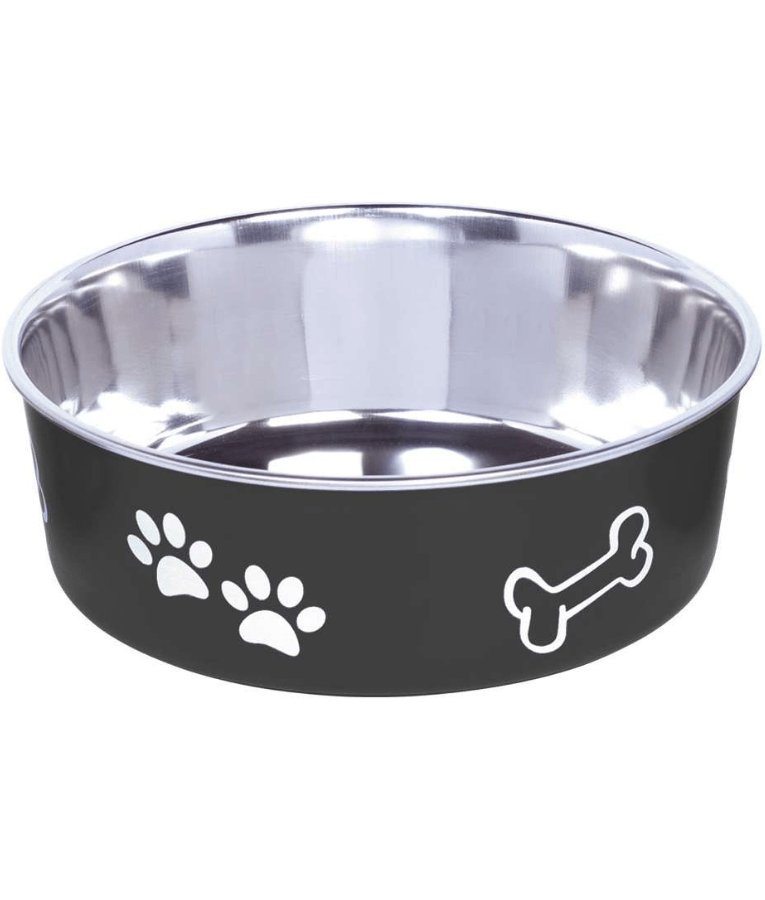Nobby - Fusion Black Stainless Steel Dog Bowl, Non-Slip Rubber Base, Dishwasher Safe, Durable Feeding Bowl, Large Size - 20 cm 1.8 Liter