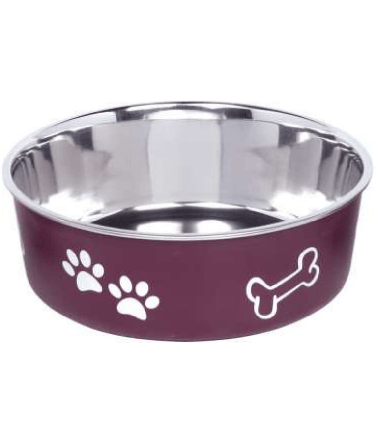 Nobby - Fusion Red Stainless Steel Dog Bowl, Non-Slip Rubber Base, Dishwasher Safe, Durable Feeding Bowl, Large Size - 20 cm - 1.8 Liter
