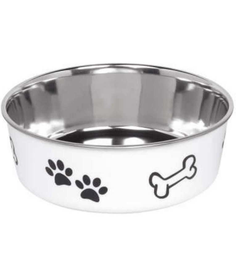 Nobby - Fusion White Stainless Steel Dog Bowl, Non-Slip Rubber Base, Dishwasher Safe, Durable Feeding Bowl, Large Size - 20 cm 1.8 Liter