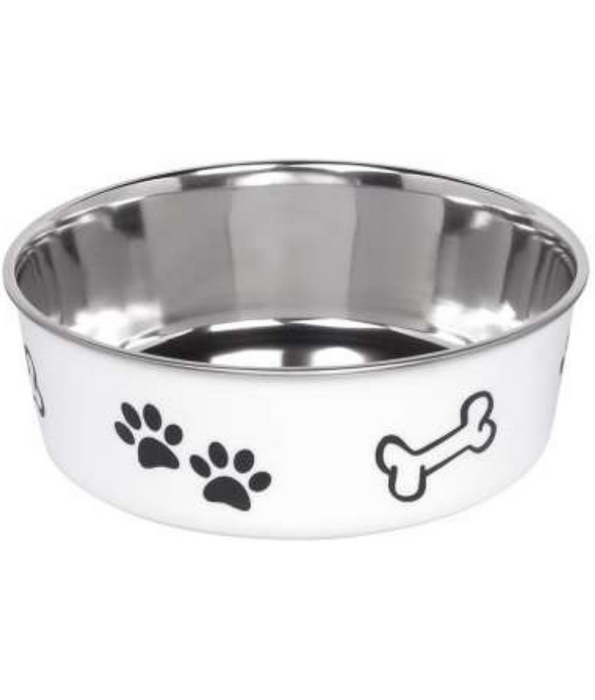 Nobby - Fusion White Stainless Steel Dog Bowl, Non-Slip Rubber Base, Dishwasher Safe, Durable Feeding Bowl, Large Size - 20 cm 1.8 Liter