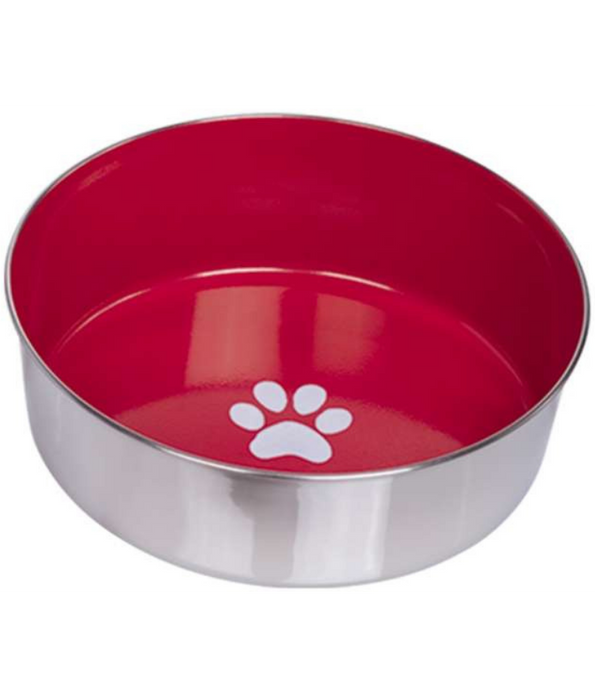 Nobby - Heavy Paw Red Stainless Steel Dog Bowl, Non-Slip Base, Heavy Duty Design, Stable Feeding - 24 cm 2.7 Liter