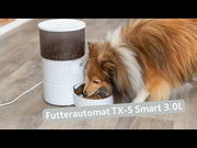 Trixie - TX-S Smart 3.0L Automatic Food Dispenser with dog eating kibble from bowl.
