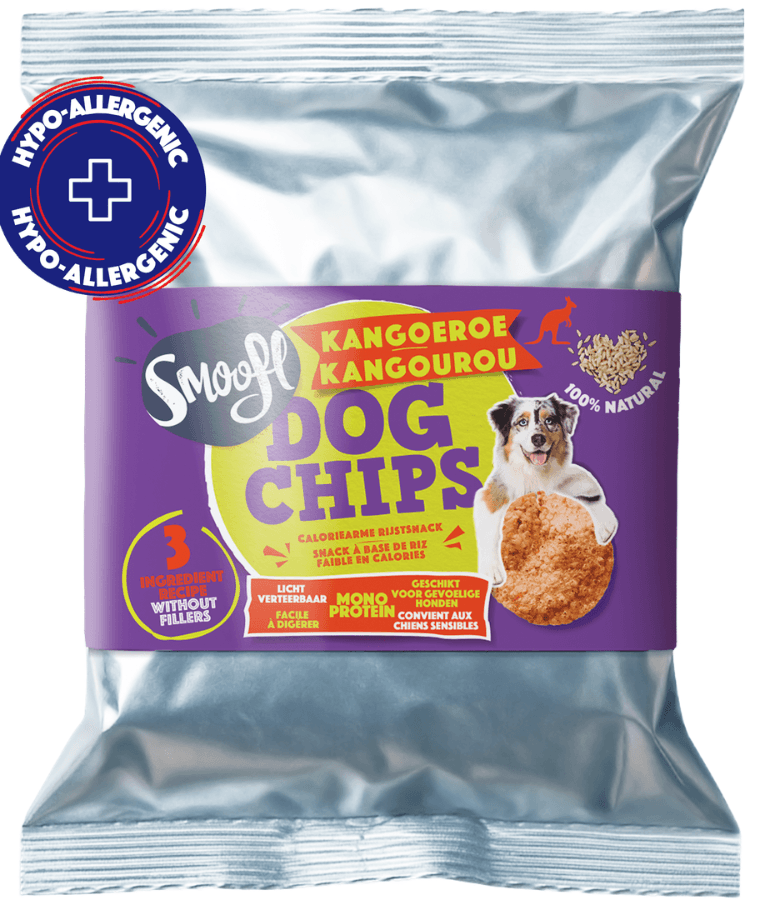 Smoofl - Dog Chips Kangaroo, Rice-Based Low Calorie Treat, Mono Protein, Hypoallergenic, Easy to Digest, Made in Belgium, Adult, All Breed Sizes - 50 g