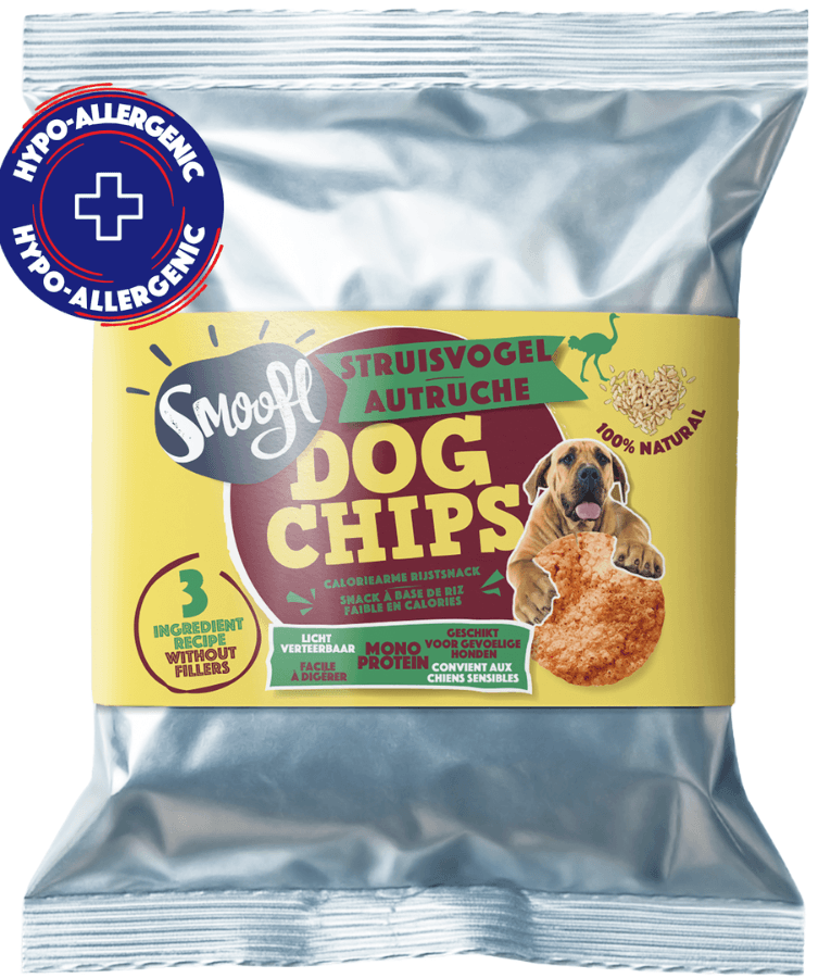 Smoofl - Dog Chips Ostrich, Rice-Based Low Calorie Treat, Mono Protein, Hypoallergenic, Easy to Digest, Adult - 50 g