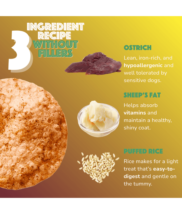 Smoofl - Dog Chips Ostrich, Rice-Based Low Calorie Treat, Mono Protein, Hypoallergenic, Easy to Digest, Adult - 50 g