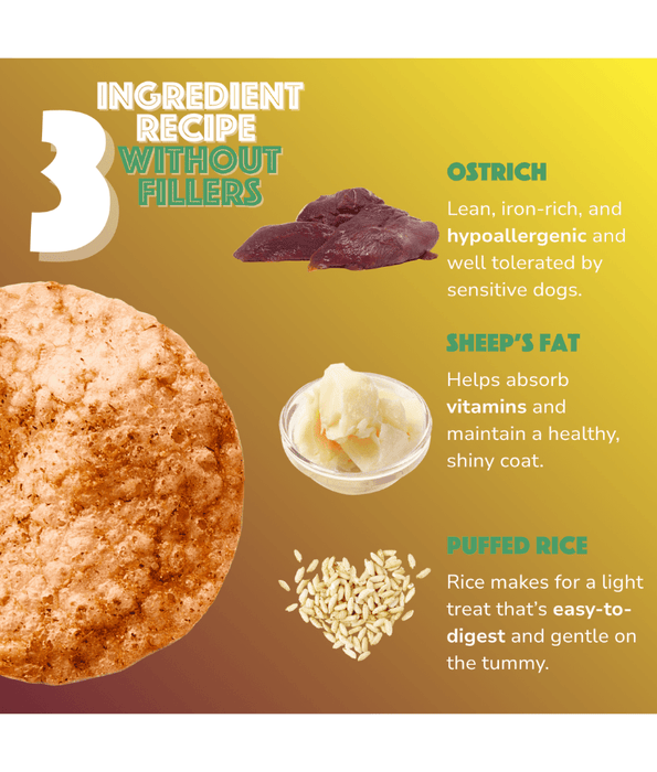 Smoofl - Dog Chips Ostrich, Rice-Based Low Calorie Treat, Mono Protein, Hypoallergenic, Easy to Digest, Adult - 50 g