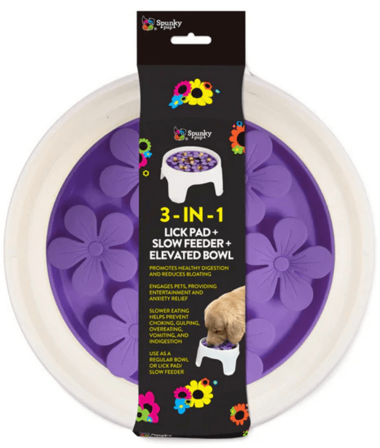 Spunky Pup - 3-in-1 Lick Pad, Slow Feeder & Elevated Bowl for Dogs - Purple