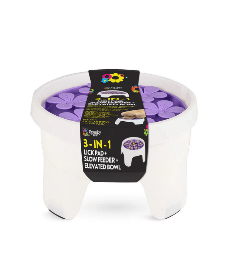 Spunky Pup - 3-in-1 Lick Pad, Slow Feeder & Elevated Bowl for Dogs - Purple
