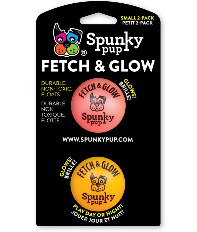 Spunky Pup - Fetch & Glow Balls, Glow-in-the-Dark Floating Fetch Toy, Assorted 2-Pack - Small
