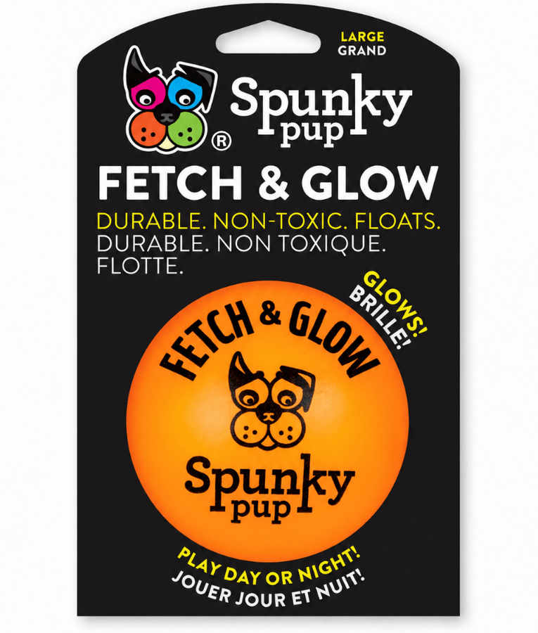 Spunky Pup - Fetch & Glow Ball, Glow In The Dark Floating Fetch Toy, Durable Non Toxic Design - Large