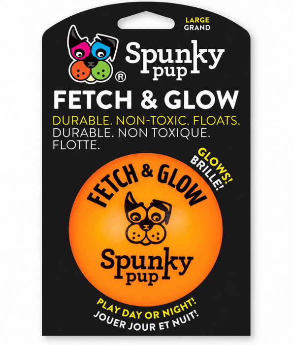 Spunky Pup - Fetch & Glow Ball, Glow In The Dark Floating Fetch Toy, Durable Non Toxic Design - Large
