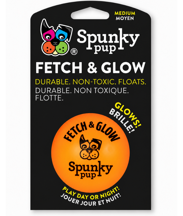 Spunky Pup - Fetch & Glow Ball, Glow In The Dark Floating Fetch Toy, Durable Non Toxic Design - Medium