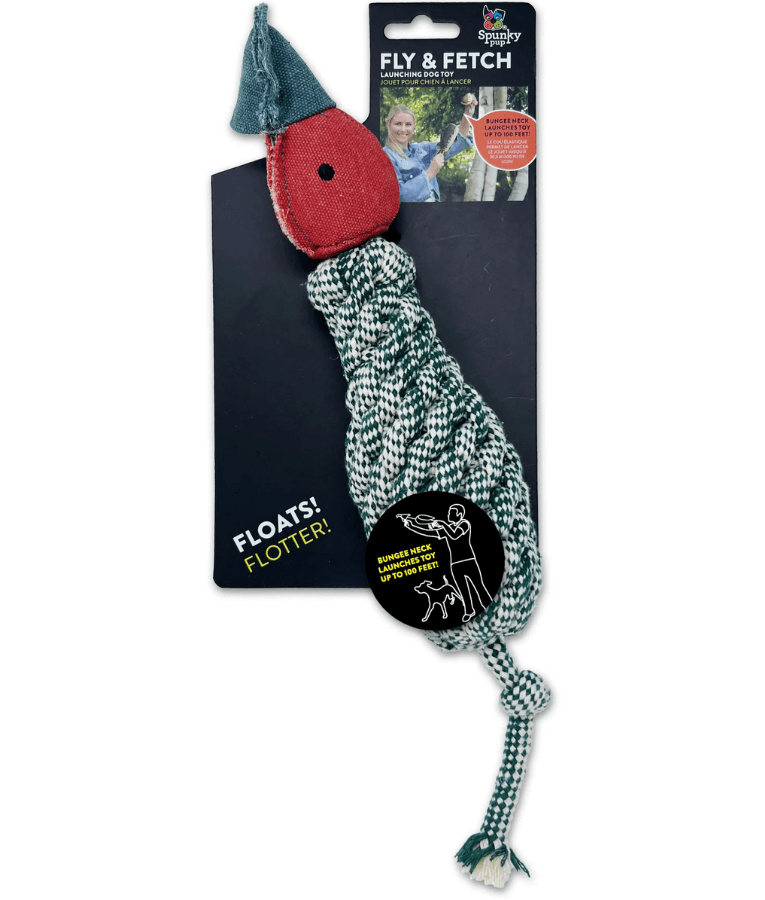 Spunky Pup - Fly & Fetch Rope Duck, Floating Launching Squeaky Dog Toy - 38 cm