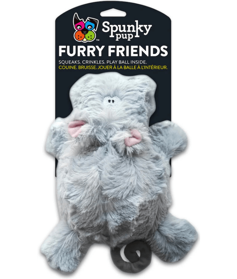 Spunky Pup - Furry Friends Plush Hippo, Squeaky Crinkle Ball Dog Toy
