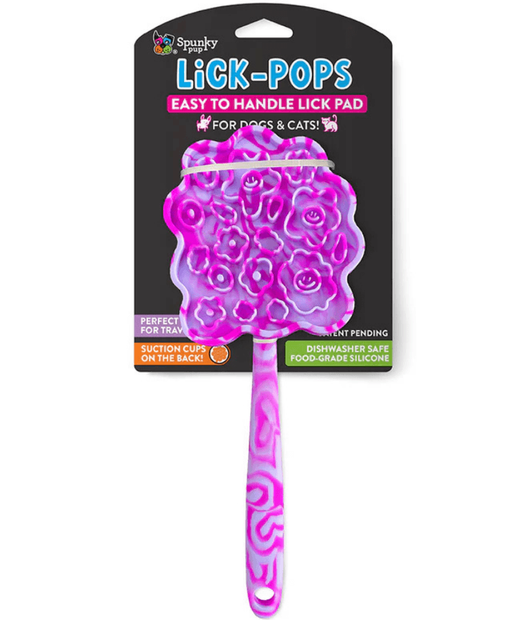 Spunky Pup - Pink Tree Lick Pops, Food-Grade Silicone Licking Mat with Handle for Dogs & Cats