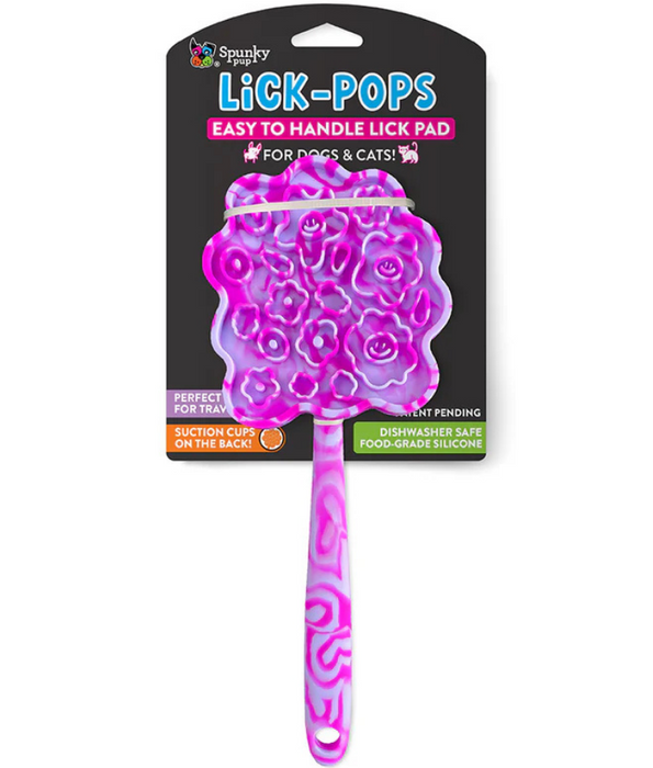 Spunky Pup - Pink Tree Lick Pops, Food-Grade Silicone Licking Mat with Handle for Dogs & Cats