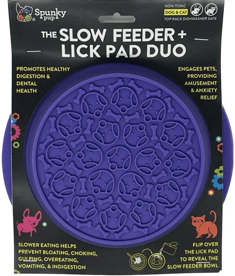 Spunky Pup - Slow Feeder & Lick Pad Combo, Food-Grade Silicone Slow Feeding Bowl for Dogs - Pink & Purple