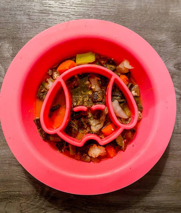 Spunky Pup - Slow Feeder & Lick Pad Combo, Food-Grade Silicone Slow Feeding Bowl for Dogs - Pink & Purple