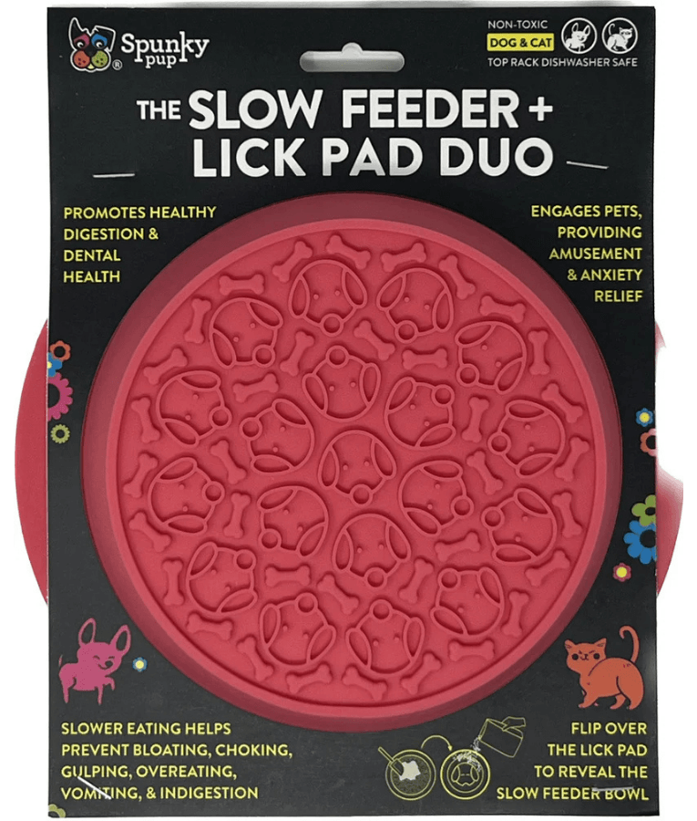 Spunky Pup - Slow Feeder & Lick Pad Combo, Food-Grade Silicone Slow Feeding Bowl for Dogs - Pink & Purple