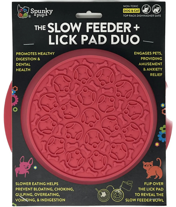 Spunky Pup - Slow Feeder & Lick Pad Combo, Food-Grade Silicone Slow Feeding Bowl for Dogs - Pink & Purple