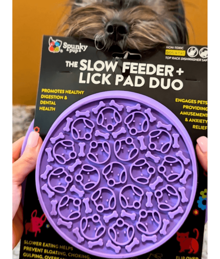 Spunky Pup - Slow Feeder & Lick Pad Combo, Food-Grade Silicone Slow Feeding Bowl for Dogs - Pink & Purple