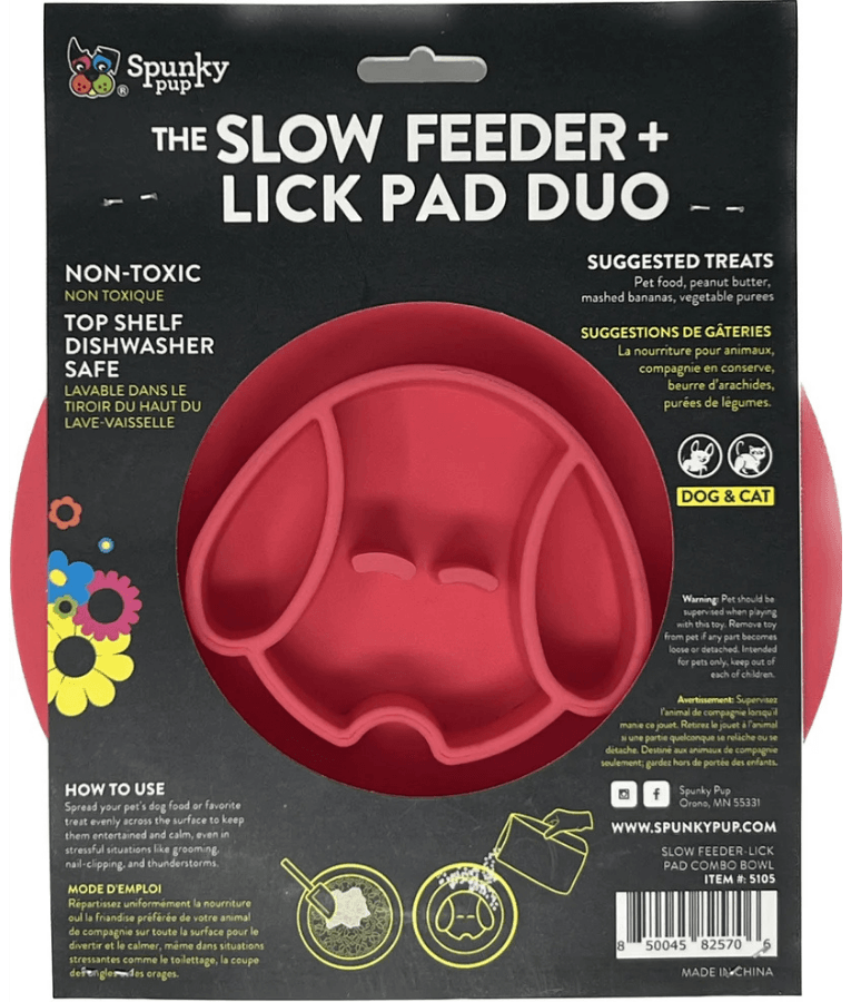 Spunky Pup - Slow Feeder & Lick Pad Combo, Food-Grade Silicone Slow Feeding Bowl for Dogs - Pink & Purple