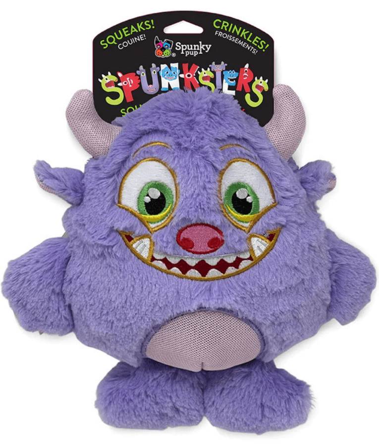Spunky Pup - Spunksters Purple Plush Monster, Squeaky Crinkle Dog Toy