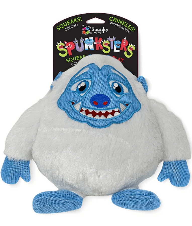 Spunky Pup - Spunksters White Plush Monster, Squeaky Crinkle Dog Toy