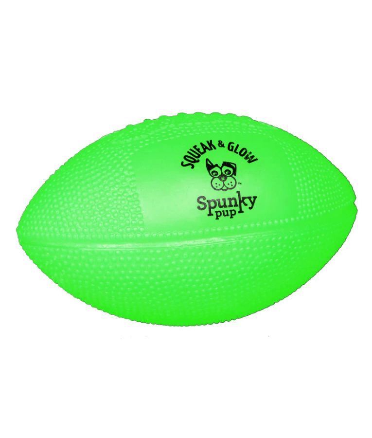 Spunky Pup - Squeak & Glow Football, Glow-in-the-Dark Floating Dog Fetch Toy, Squeaky Textured Football