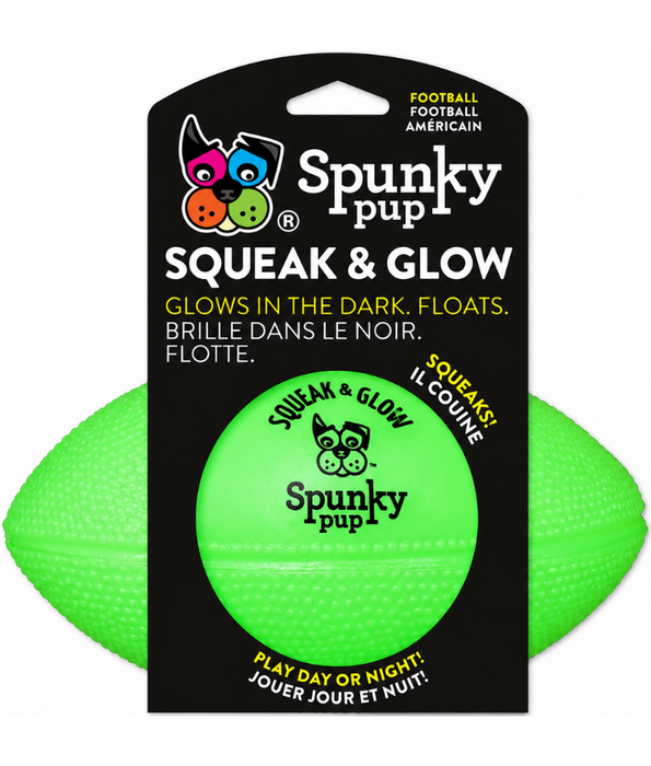 Spunky Pup - Squeak & Glow Football, Glow-in-the-Dark Floating Dog Fetch Toy, Squeaky Textured Football
