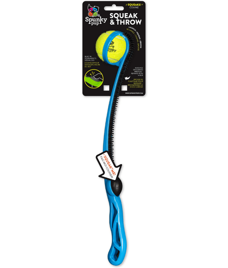 Spunky Pup - Squeak & Throw Ball Launcher, Fetch Toy With Built In Squeaker, Ball Included