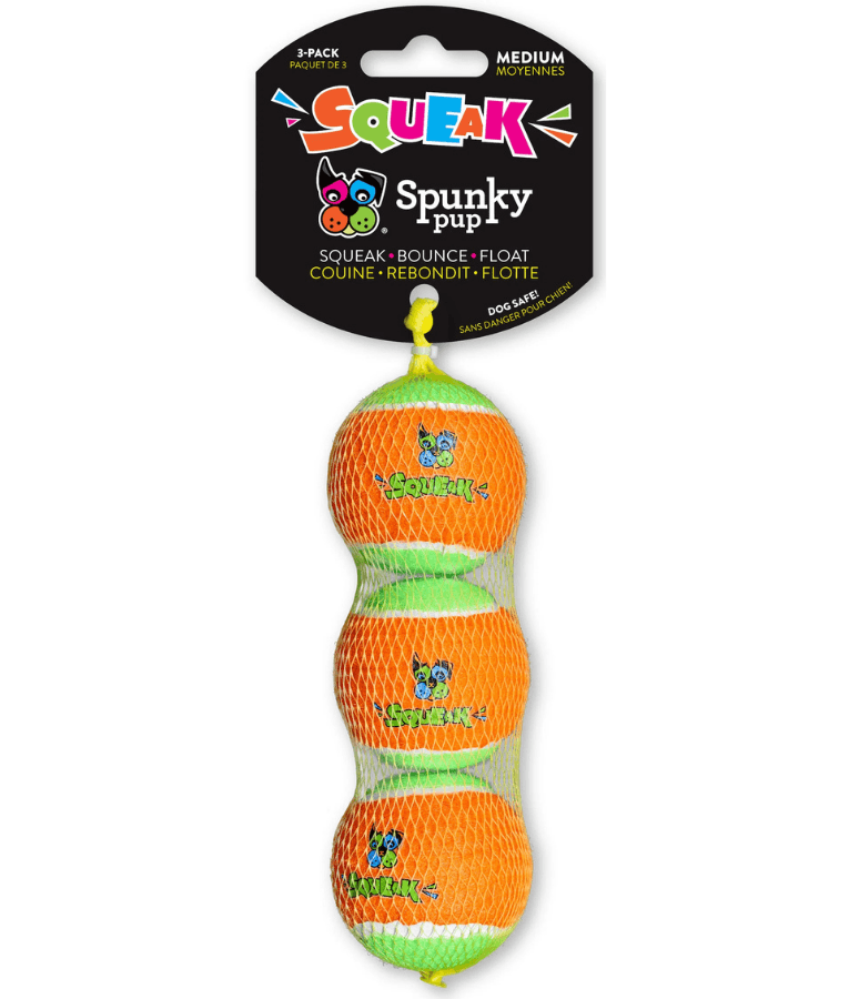 Spunky Pup - Squeaky Tennis Balls, Built-In Squeaker, Small Dog Fetch Toy - Small & Medium