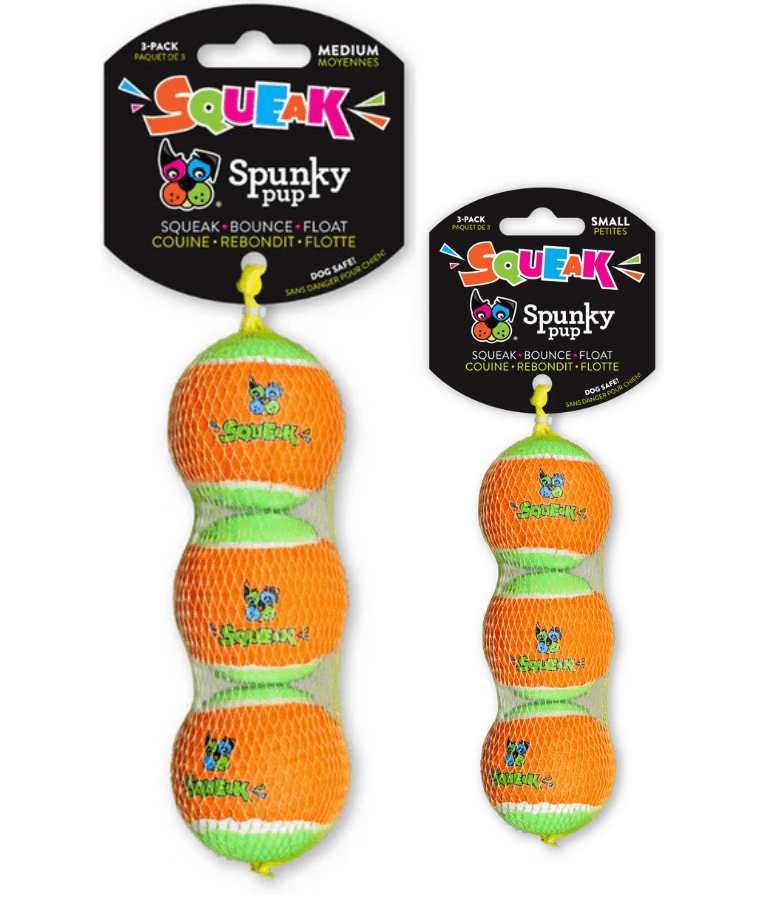 Spunky Pup - Squeaky Tennis Balls, Built-In Squeaker, Small Dog Fetch Toy - Small & Medium
