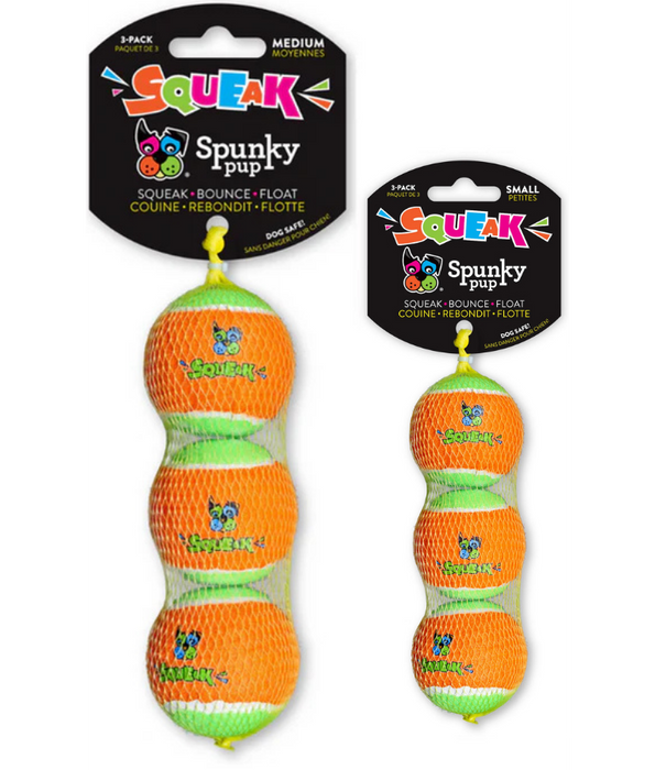 Spunky Pup - Squeaky Tennis Balls, Built-In Squeaker, Small Dog Fetch Toy - Small & Medium