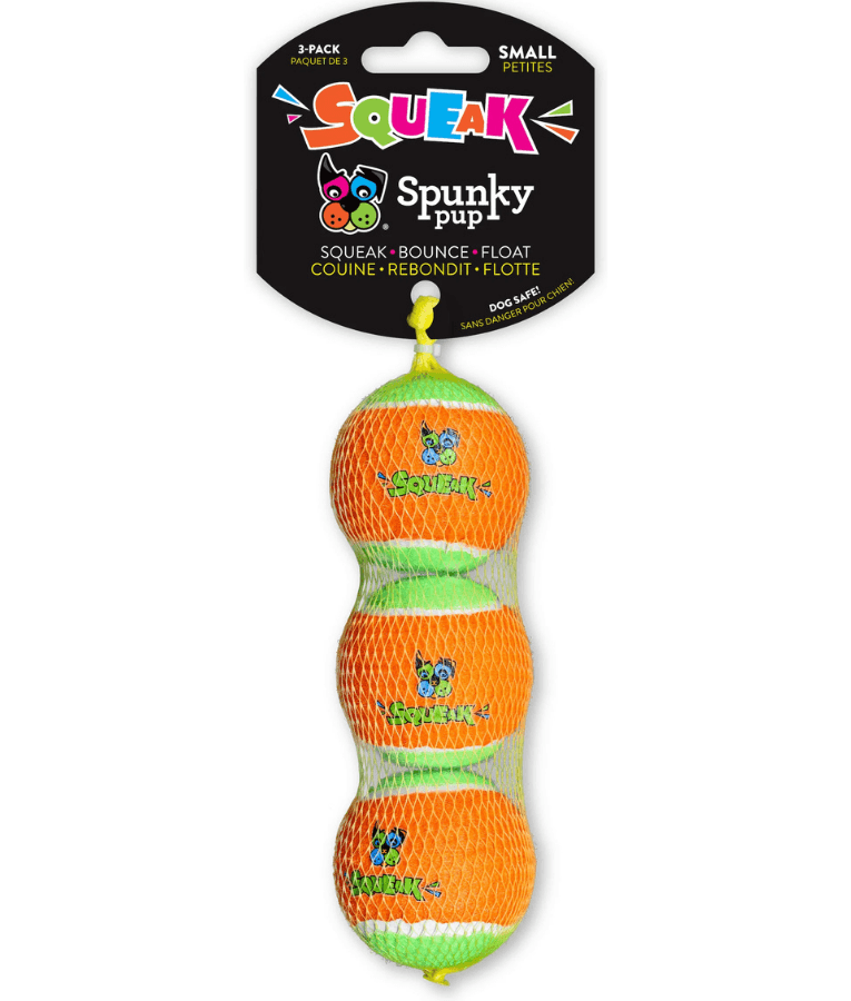 Spunky Pup - Squeaky Tennis Balls, Built-In Squeaker, Small Dog Fetch Toy - Small & Medium