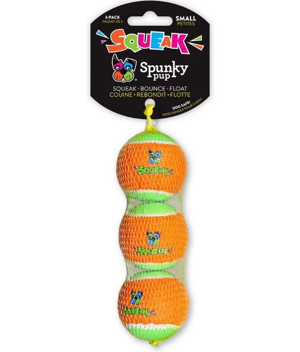Spunky Pup - Squeaky Tennis Balls, Built-In Squeaker, Small Dog Fetch Toy - Small & Medium