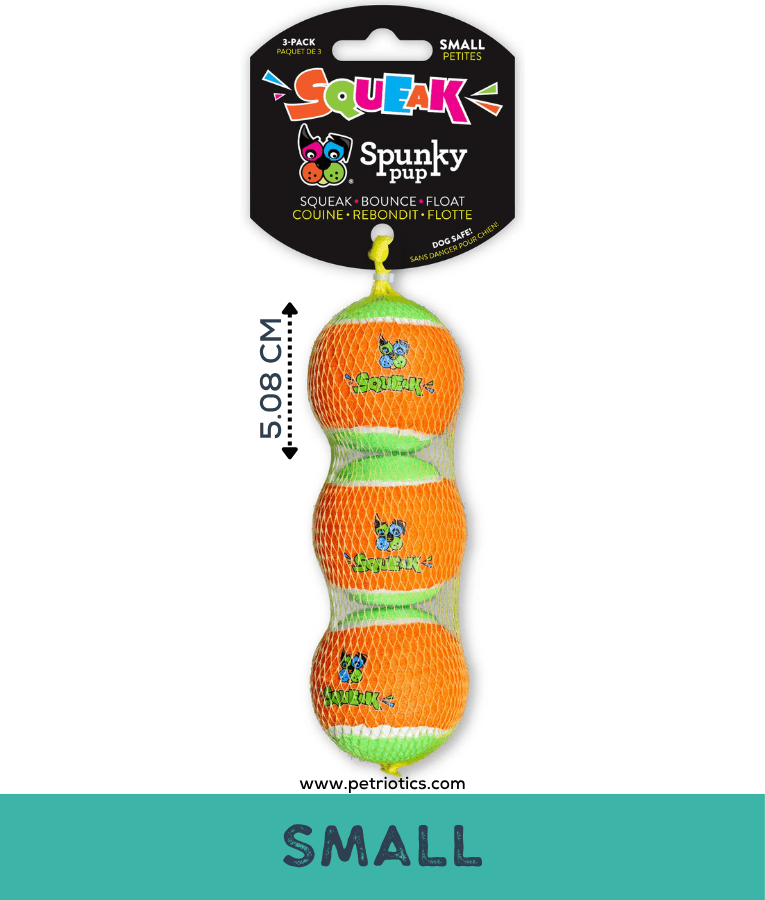 Spunky Pup - Squeaky Tennis Balls, Built-In Squeaker, Small Dog Fetch Toy - Small & Medium
