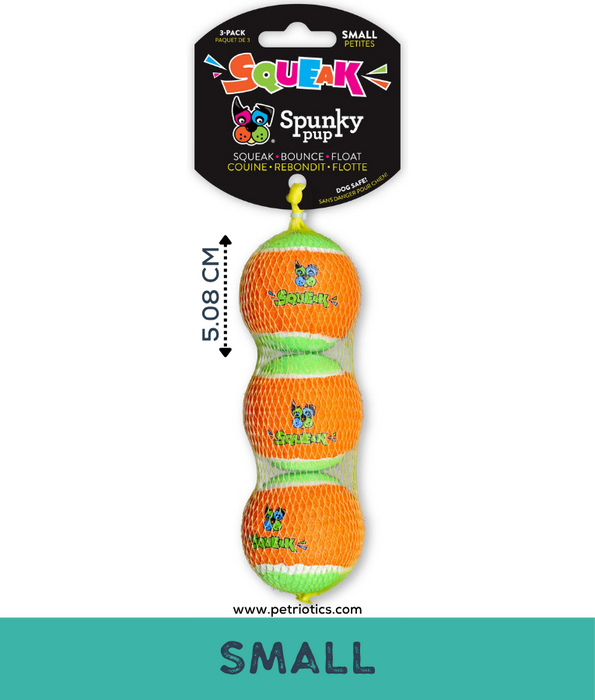 Spunky Pup - Squeaky Tennis Balls, Built-In Squeaker, Small Dog Fetch Toy - Small & Medium