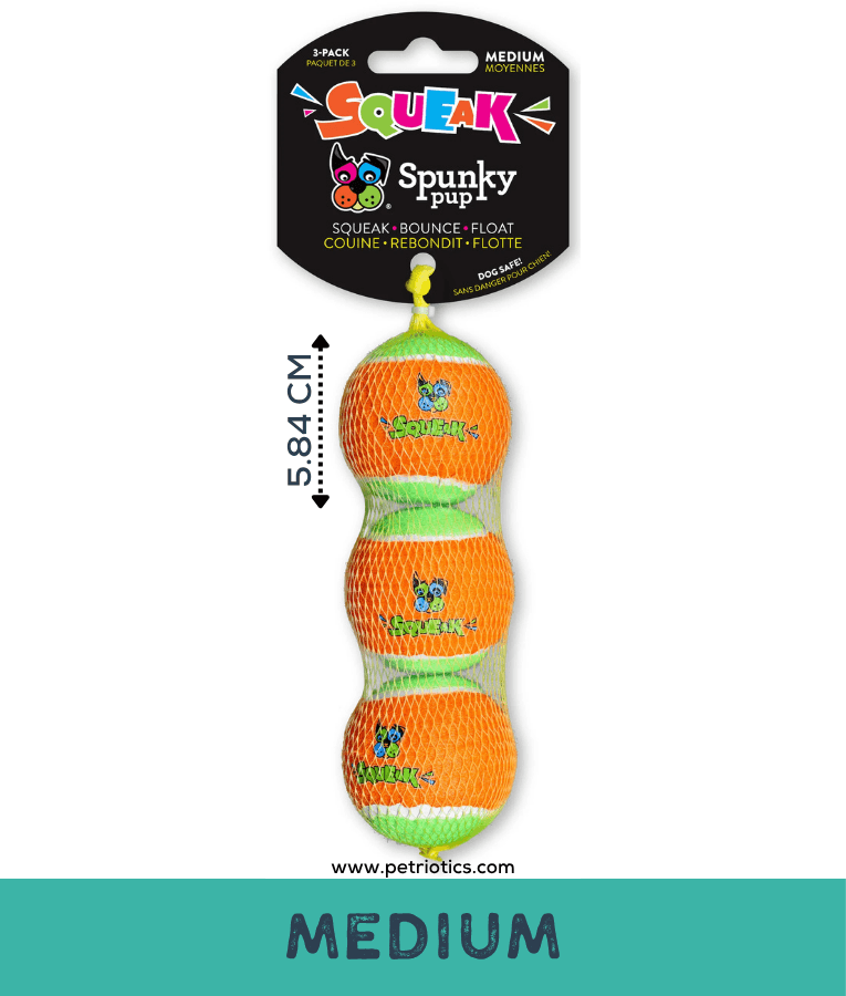 Spunky Pup - Squeaky Tennis Balls, Built-In Squeaker, Small Dog Fetch Toy - Small & Medium
