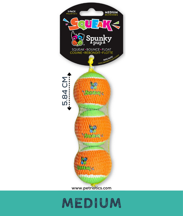 Spunky Pup - Squeaky Tennis Balls, Built-In Squeaker, Small Dog Fetch Toy - Small & Medium