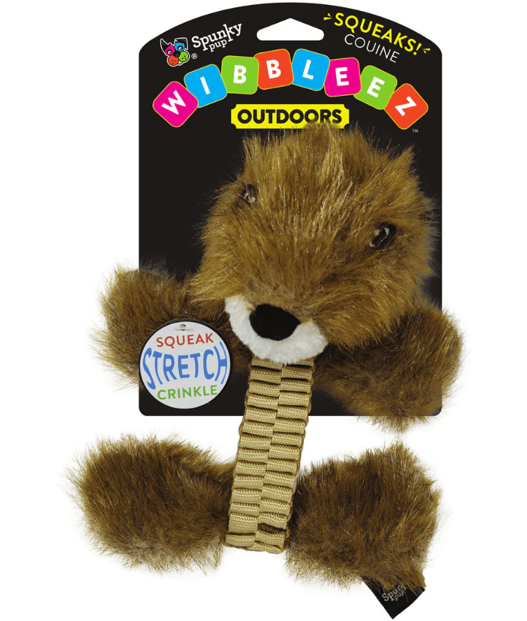 Spunky Pup - Wibbleez Outdoors Beaver, Stretch & Squeak Plush Dog Toy