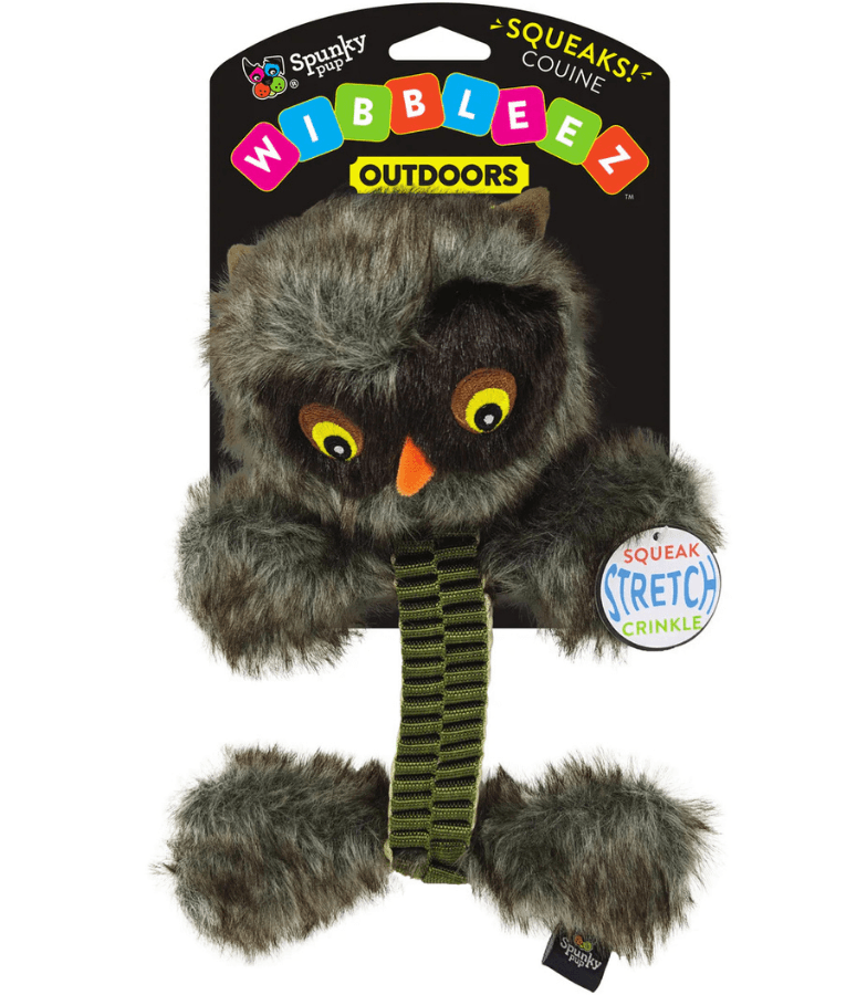 Spunky Pup - Wibbleez Outdoors Owl, Stretch & Squeak Plush Dog Toy