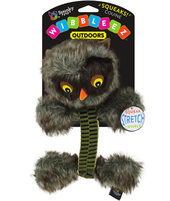 Spunky Pup - Wibbleez Outdoors Owl, Stretch & Squeak Plush Dog Toy