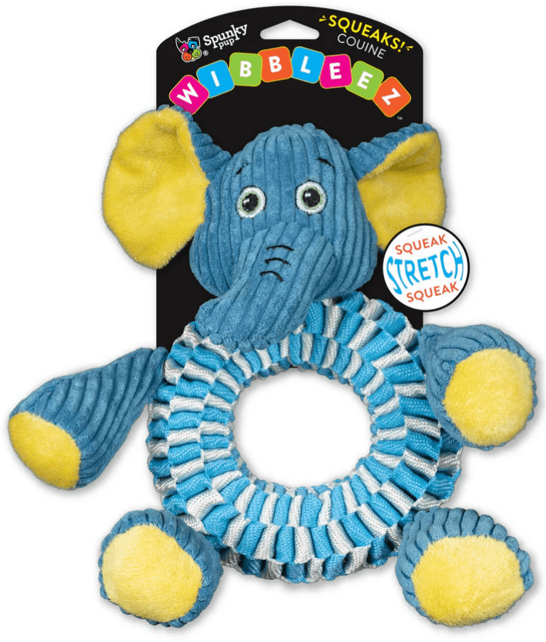 Spunky Pup - Wibbleez Round Elephant, Stretch & Squeak Plush Dog Toy