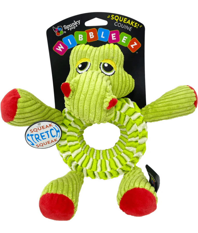 Spunky Pup - Wibbleez Round Gator, Stretch & Squeak Plush Dog Toy