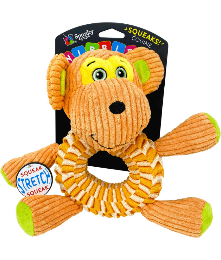 Spunky Pup - Wibbleez Round Monkey, Stretch & Squeak Plush Dog Toy